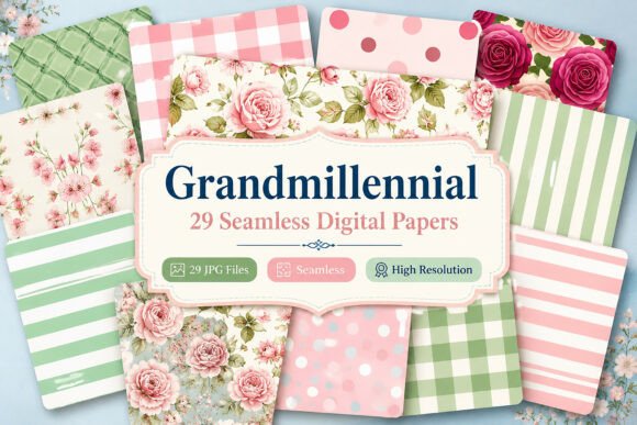 Download Grandmillennial Digital Paper Pack - Digital paper pack Collection