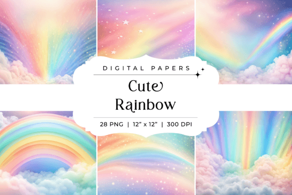Download Pastel Cute Rainbow Digital Paper Pack - Digital paper pack Collection