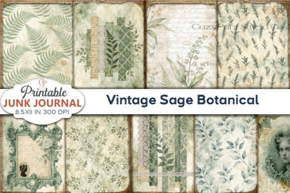 Download Vintage Sage Botanical Junk Journal Page - Premium Bundle