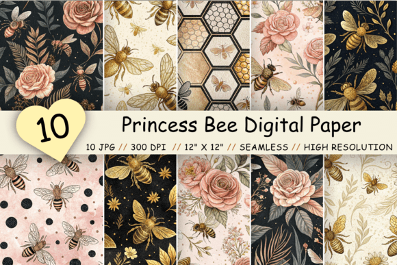 Download Princess Bee Digital Paper Pack, Floral - Digital paper pack Collection