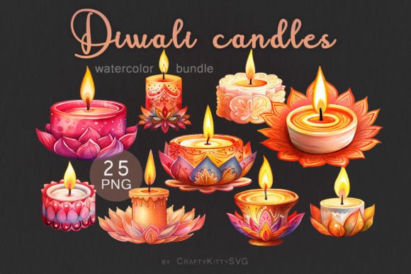 Download Diwali Candles Watercolor Clipart Bundle - Diwali Collection