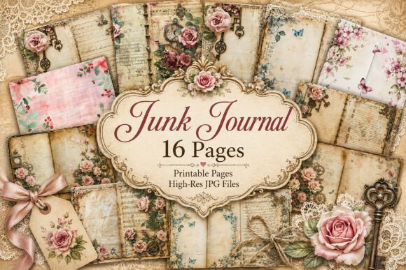 Download Shabby Chic Roses Junk Journal Pages - Junk journal page Collection