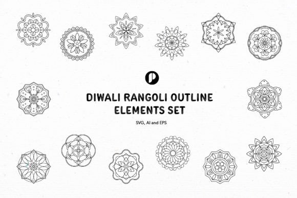 Download Diwali Rangoli Outline Elements Set - Diwali Collection