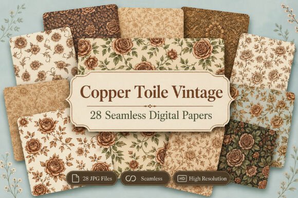 Download Copper Toile Digital Paper Pack, Vintage - Digital paper pack Collection