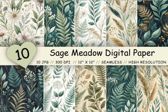 Download Sage Meadow Digital Paper Pack, Seamless - Digital paper pack Collection