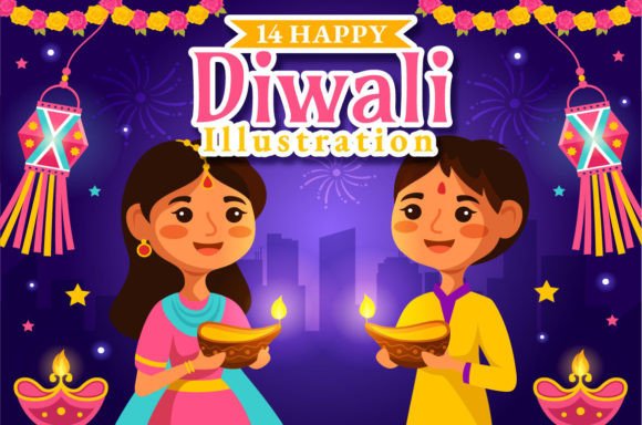 Download 14 Happy Diwali Hindu Illustration - Diwali Collection