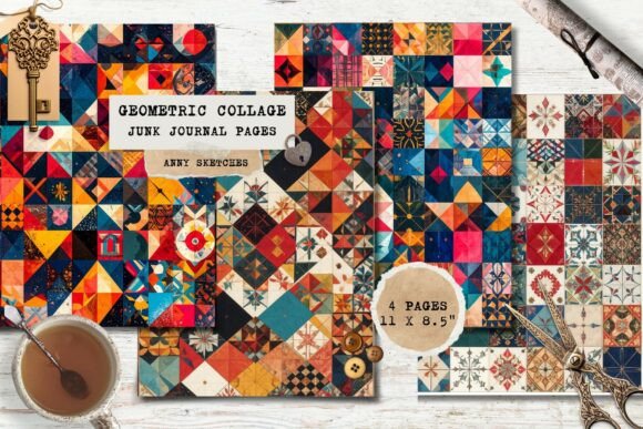 Download Geometric Print Junk Journal Pages - Junk journal page Collection