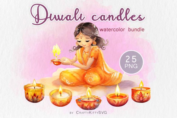 Download Diwali Candles Watercolor Clipart Bundle - Premium Resources