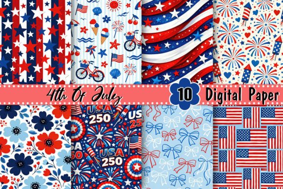 Download USA 250 4th of July Digital Paper - 4th of july Collection